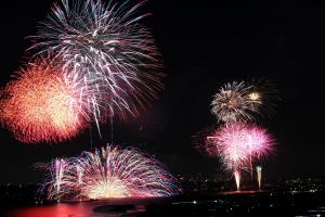 花火大会にて打ちあがる花火の写真です