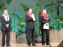 我孫子市ALOHA協会フラダンス発表会で挨拶1