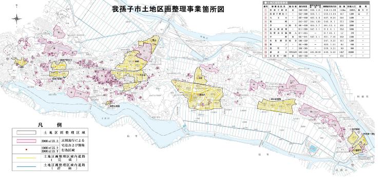 我孫子市土地区画整理事業箇所図